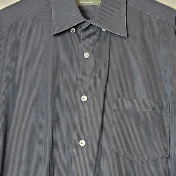 Ermenegildo Zegna Shirt Mens Size XL Dark Gray Button Up Dress Casual Italy Made - Picture 2 of 8